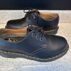 Dr. Martens Black and Yellow Oxford Shoes with Air-Cushioned Sole